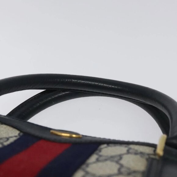 GUCCI GG Supreme Sherry Line Hand Bag PVC Leather Navy Red - Picture 5 of 16
